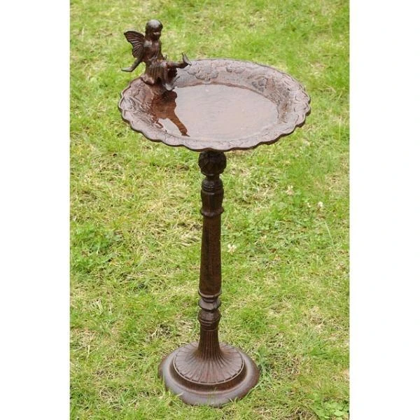 Vogelbad Gietijzer Op Voet Met Elfje 3 Vogelbad Gietijzer Op Voet Met Elfje